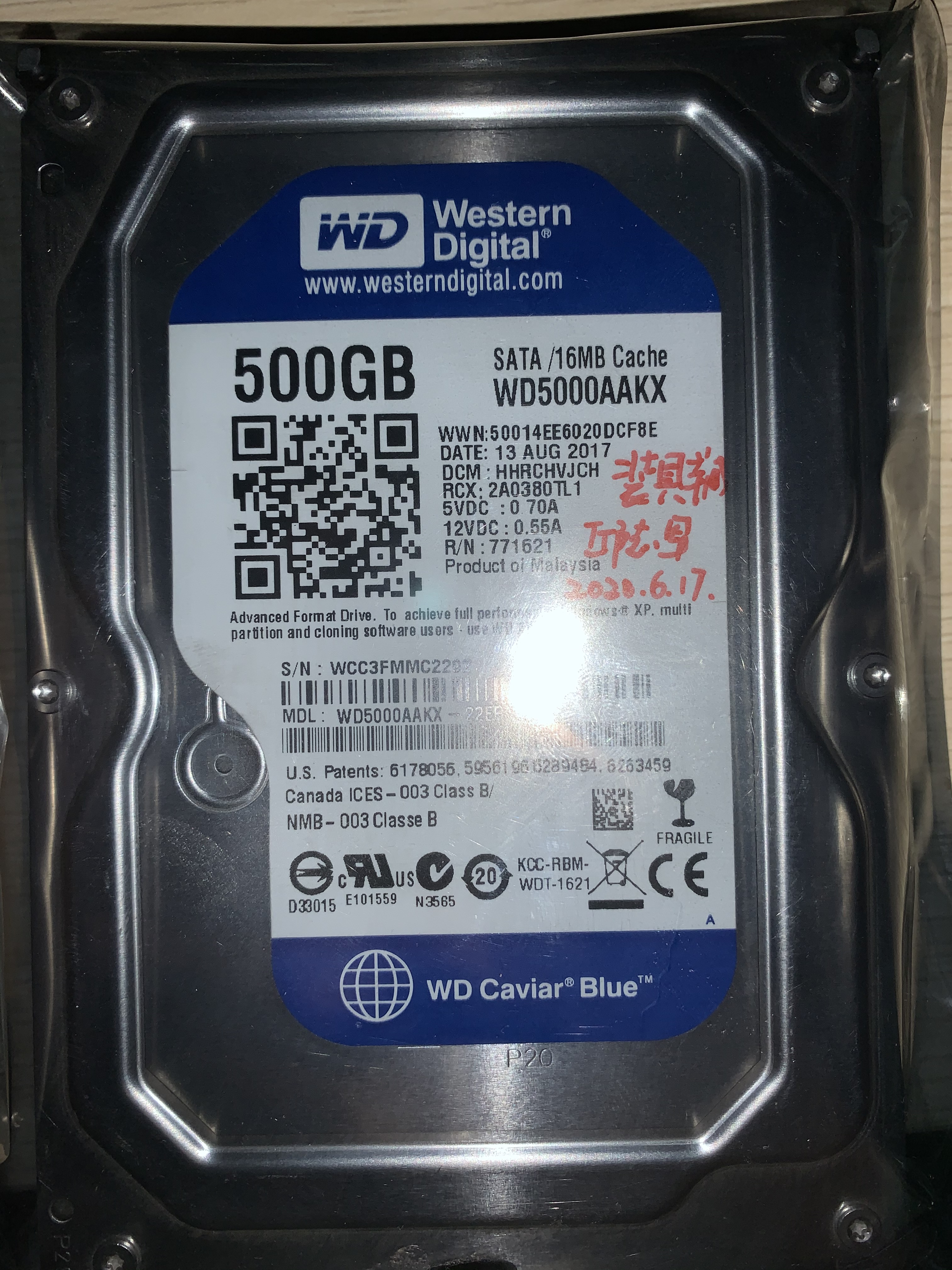西数500G硬盘开盘数据恢复成功