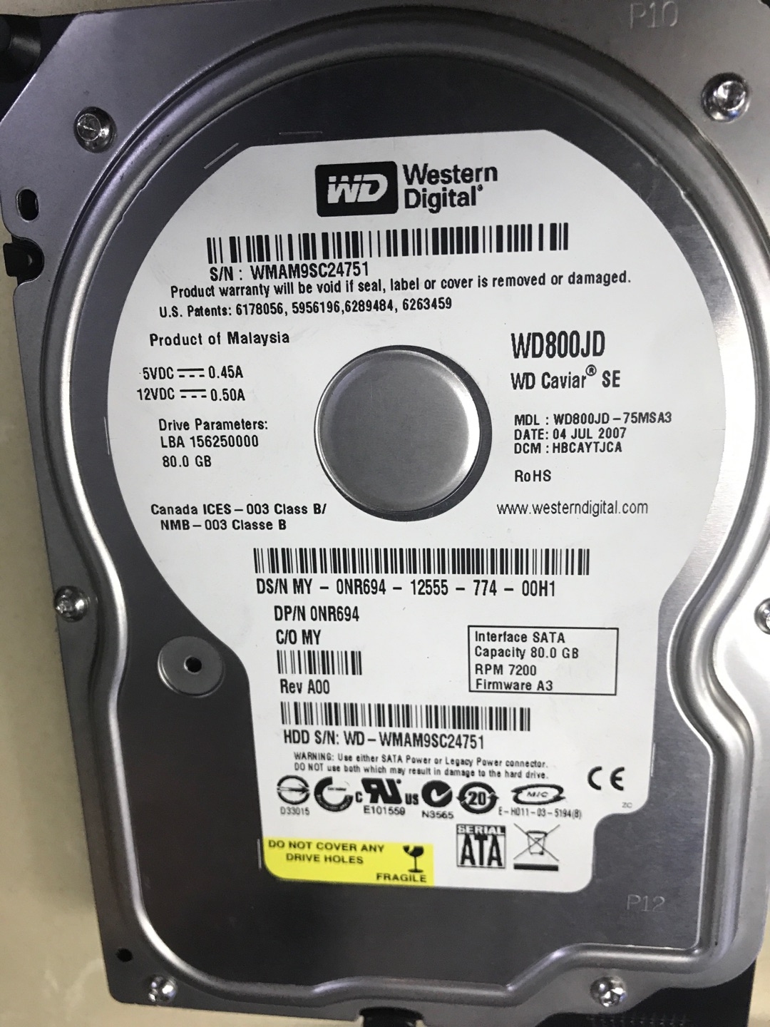 WD800JD开盘数据恢复成功
