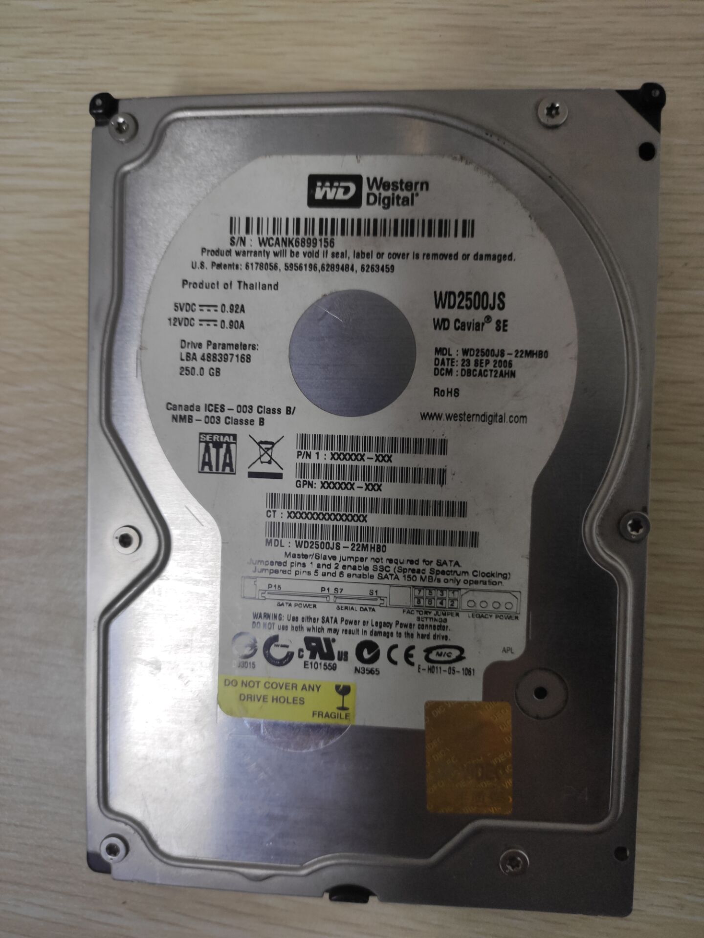 WD2500JS-22MHB0硬盘恢复成功