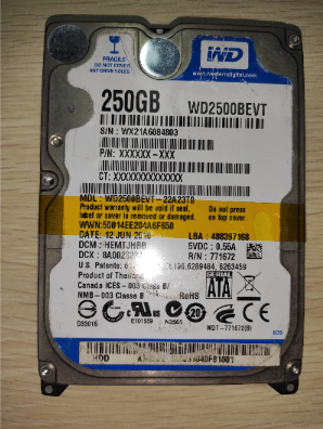 WD2500BEVT-22A23T0硬盘恢复成功